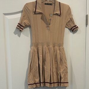 JM Collection Tan Mini Dress with Burgundy Accents